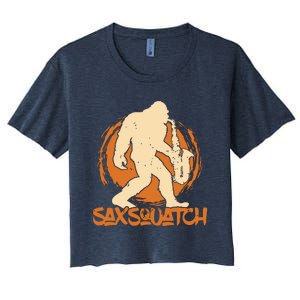 Saxsquatch Yeti Playing Saxophone Pun Musician Sax Women's Crop Top Tee