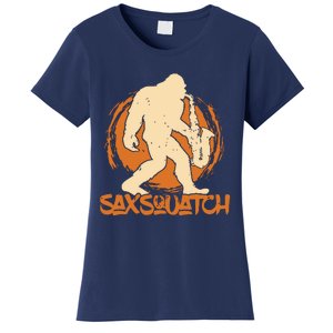 Saxsquatch Yeti Playing Saxophone Pun Musician Sax Women's T-Shirt