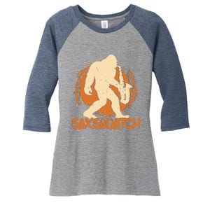 Saxsquatch Yeti Playing Saxophone Pun Musician Sax Women's Tri-Blend 3/4-Sleeve Raglan Shirt