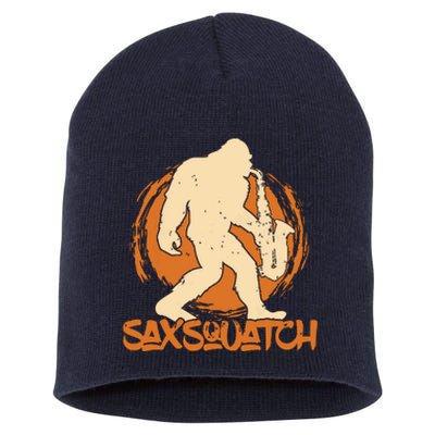 Saxsquatch Yeti Playing Saxophone Pun Musician Sax Short Acrylic Beanie