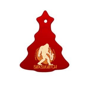 Saxsquatch Yeti Playing Saxophone Pun Musician Sax Ceramic Tree Ornament