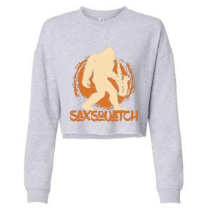 Saxsquatch Yeti Playing Saxophone Pun Musician Sax Cropped Pullover Crew