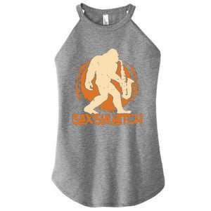 Saxsquatch Yeti Playing Saxophone Pun Musician Sax Women's Perfect Tri Rocker Tank