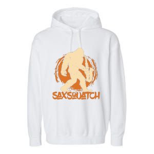 Saxsquatch Yeti Playing Saxophone Pun Musician Sax Garment-Dyed Fleece Hoodie