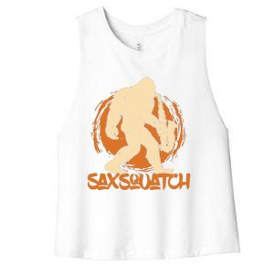 Saxsquatch Yeti Playing Saxophone Pun Musician Sax Women's Racerback Cropped Tank