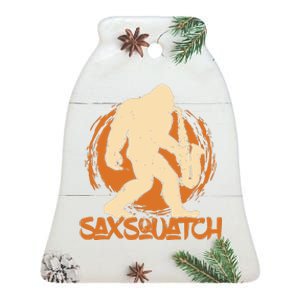 Saxsquatch Yeti Playing Saxophone Pun Musician Sax Ceramic Bell Ornament