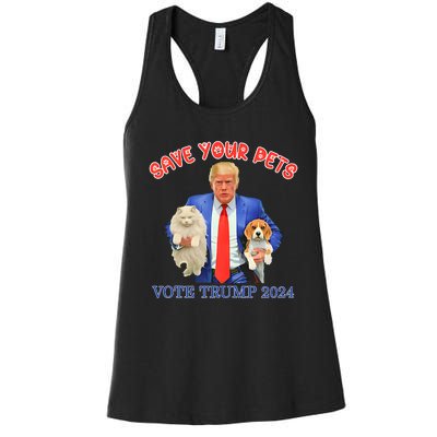 Save Your Pets Vote For Trump Us Election Funny Quote Vote Women's Racerback Tank