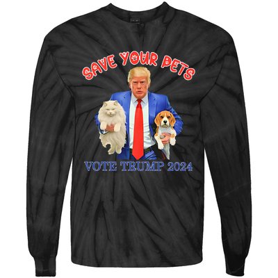 Save Your Pets Vote For Trump Us Election Tie-Dye Long Sleeve Shirt