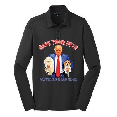 Save Your Pets Vote For Trump Us Election Funny Quote Vote Silk Touch Performance Long Sleeve Polo