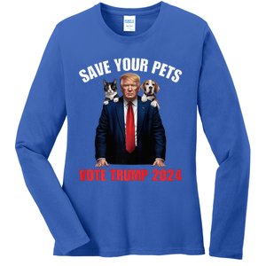 Save Your Pets Vote For Trump Us Election Quote Vote Ladies Long Sleeve Shirt