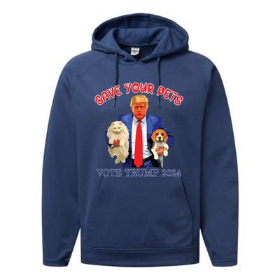 Save Your Pets Vote For Trump Us Election Funny Quote Vote Performance Fleece Hoodie