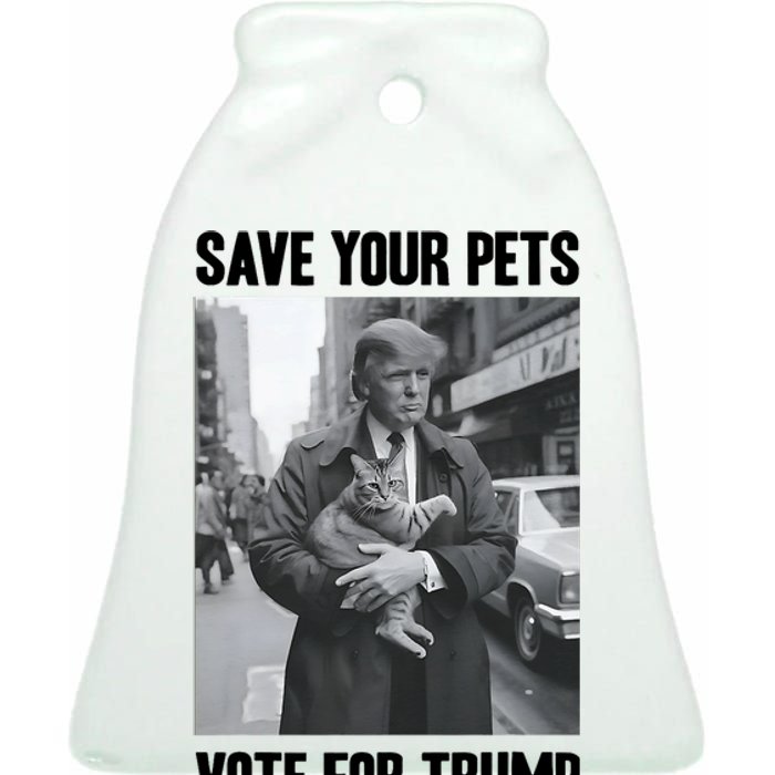 Save Your Pets Vote For Trump Us Election Funny Quote Vote Ceramic Bell Ornament