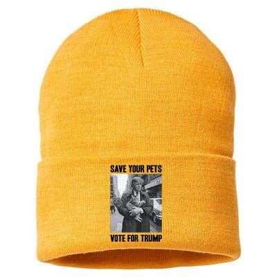 Save Your Pets Vote For Trump Us Election Funny Quote Vote Sustainable Knit Beanie