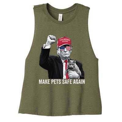 Save Your Pets Vote For Trump Us You Missed Again Women's Racerback Cropped Tank