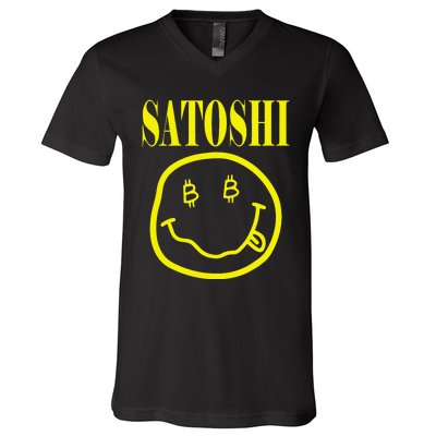 Satoshi Yellow Smile Face V-Neck T-Shirt