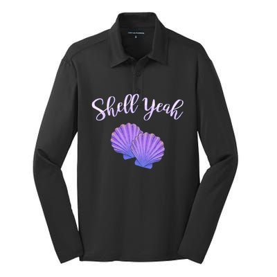 Shell Yeah Summer Vacation Beach Cute Gift Silk Touch Performance Long Sleeve Polo