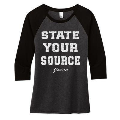 State Your Source Juice Retro Design Women's Tri-Blend 3/4-Sleeve Raglan Shirt