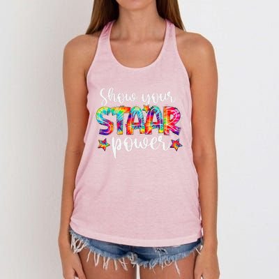 Show Your Staar Power Tie Dye Teacher Testing Exam Test Day Women's Knotted Racerback Tank