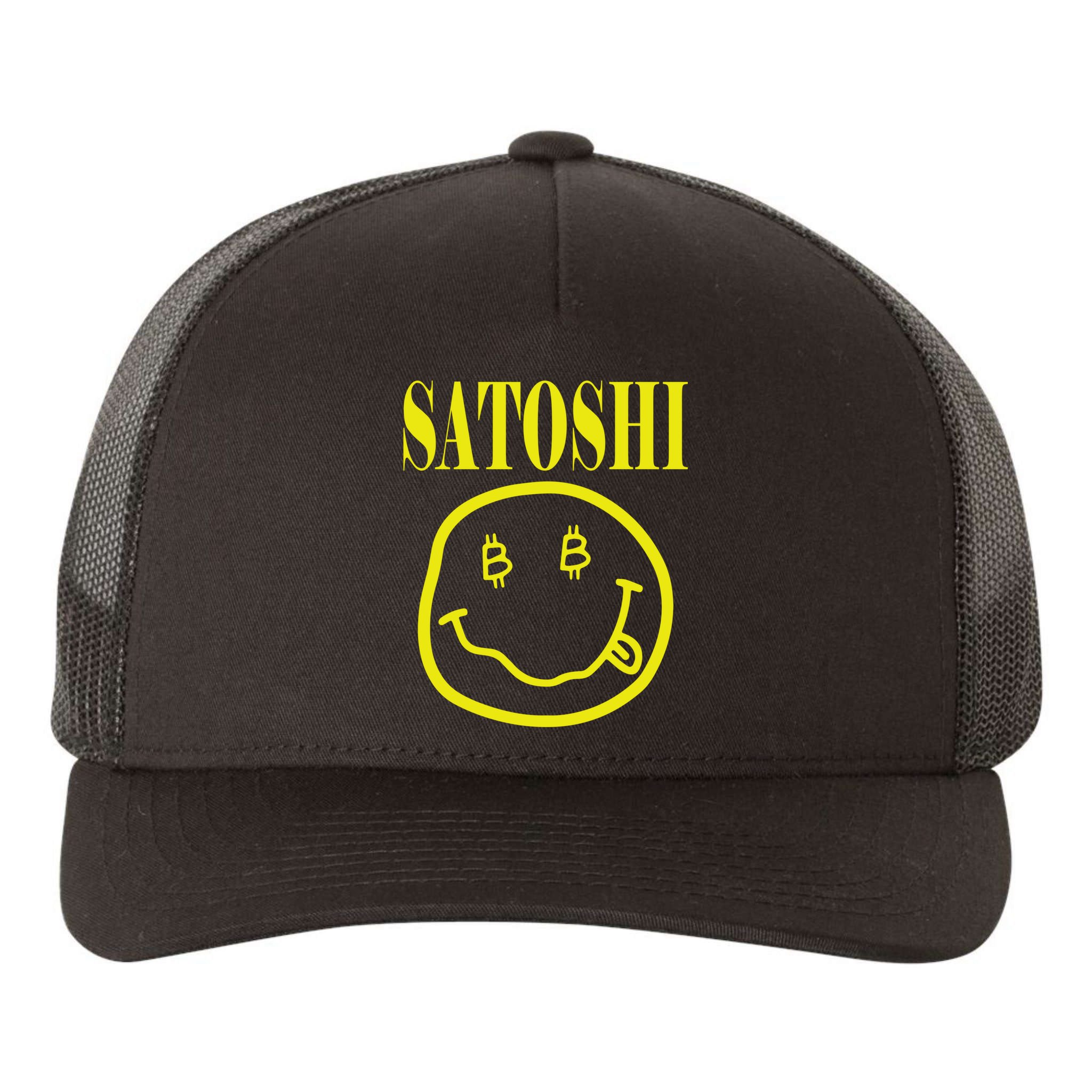Satoshi Yellow Smiley Face Yupoong Adult 5-Panel Trucker Hat