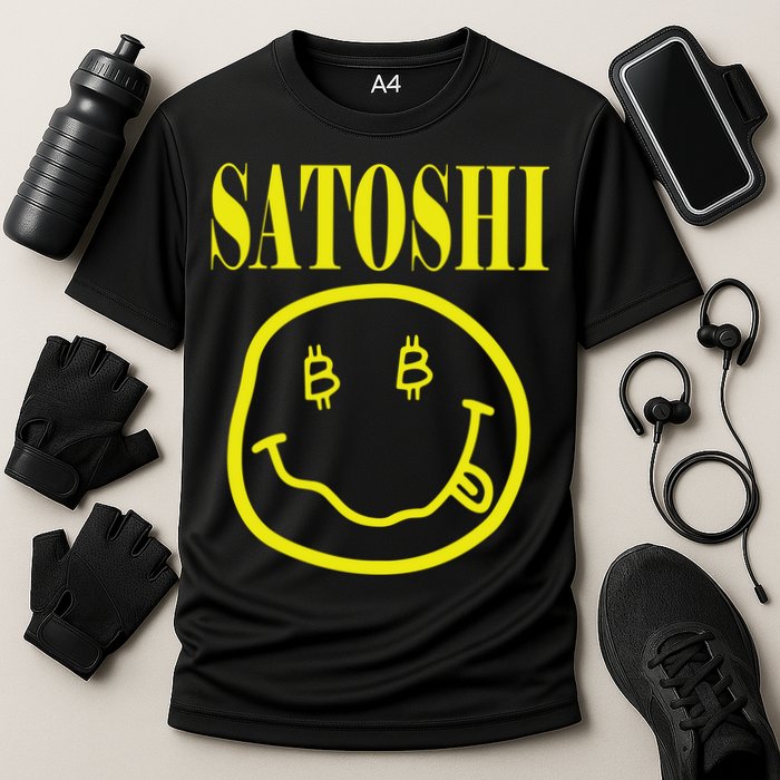 Satoshi Yellow Smiley Face Cooling Performance Crew T-Shirt