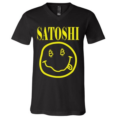 Satoshi Yellow Smiley Face V-Neck T-Shirt