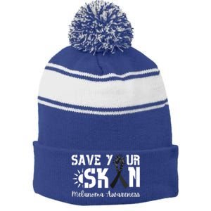 Save Your Skin Melanoma Awareness Stripe Pom Pom Beanie