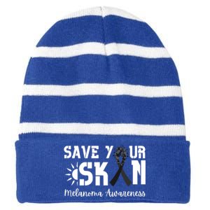 Save Your Skin Melanoma Awareness Striped Beanie with Solid Band