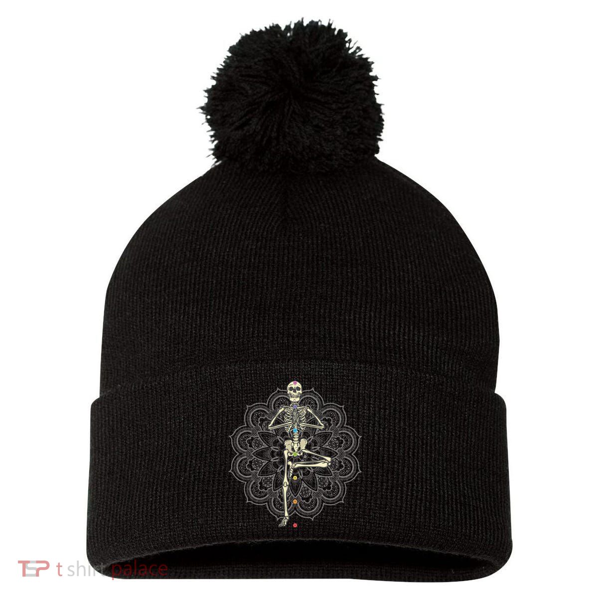 Skeleton Yoga Pom Pom 12in Knit Beanie