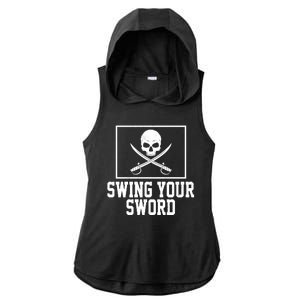 Swing Your Sword Pirate Skull And Swords Ladies PosiCharge Tri-Blend Wicking Draft Hoodie Tank