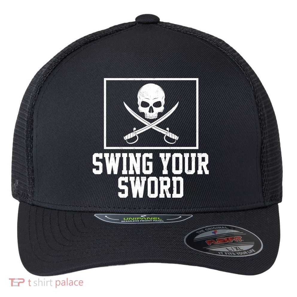 Swing Your Sword Pirate Skull And Swords Flexfit Unipanel Trucker Cap