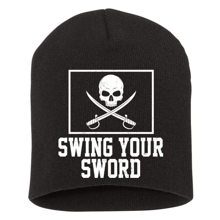 Swing Your Sword Pirate Skull And Swords Short Acrylic Beanie