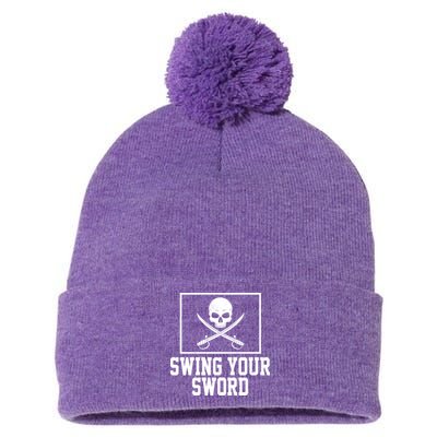 Swing Your Sword Pirate Skull And Swords Pom Pom 12in Knit Beanie