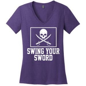 Swing Your Sword Pirate Skull And Swords Women's V-Neck T-Shirt