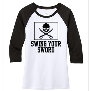 Swing Your Sword Pirate Skull And Swords Women's Tri-Blend 3/4-Sleeve Raglan Shirt