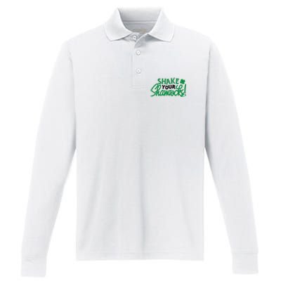 Shake Your Shamrocks Funny St Patricks Day Performance Long Sleeve Polo