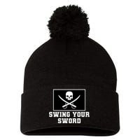 Swing Your Sword Skull Crossbones Mississippi Pom Pom 12in Knit Beanie