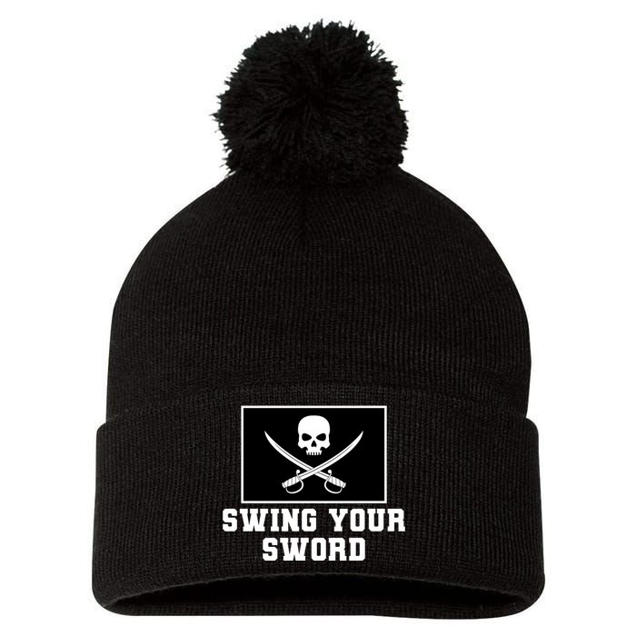 Swing Your Sword Skull Crossbones Mississippi Pom Pom 12in Knit Beanie