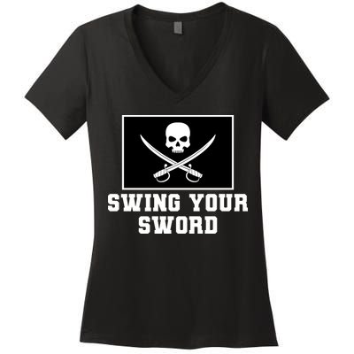 Swing Your Sword Skull Crossbones Mississippi Women's V-Neck T-Shirt