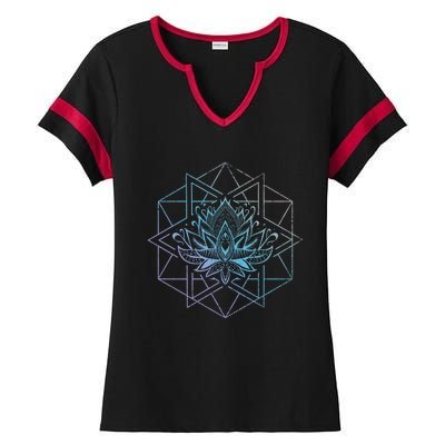 Spiritual Yogi Sacred Geometry Yoga Lotus Flower Gift Ladies Halftime Notch Neck Tee