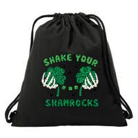 Shake Your Shamrocks Skeleton Hand Funny Patricks Day Drawstring Bag
