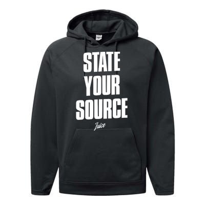 State Your Source Funny Gift Performance Fleece Hoodie