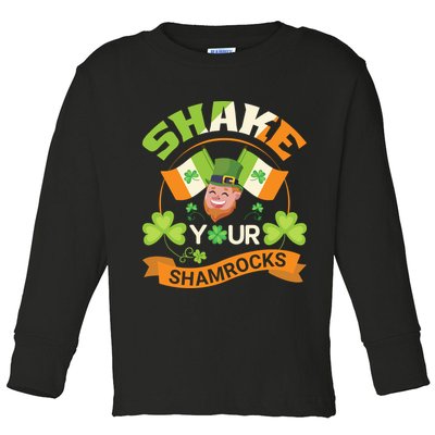 Shake Your Shamrocks Funny Leprechaun St Patricks Day Toddler Long Sleeve Shirt