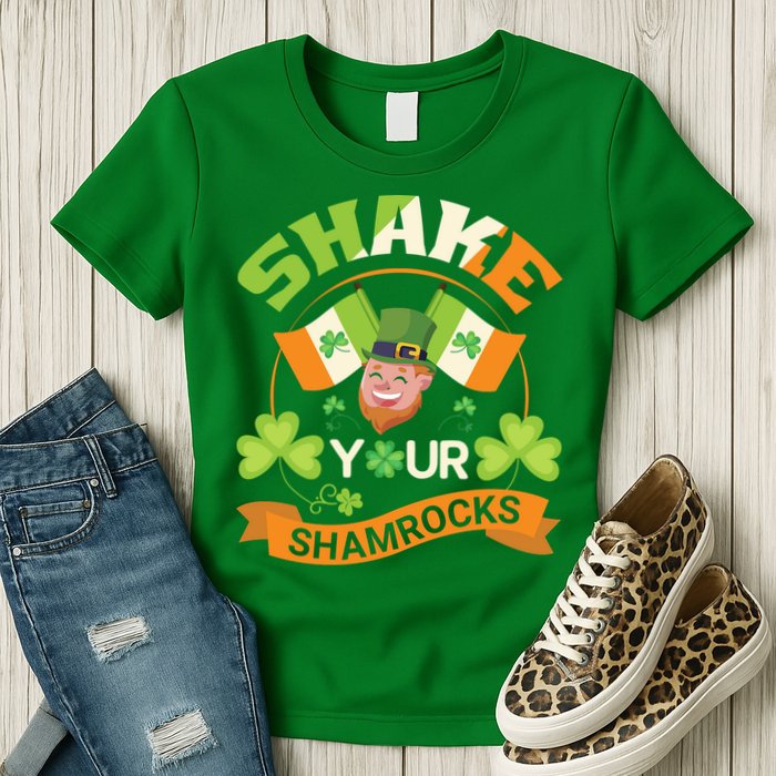 Shake Your Shamrocks Funny Leprechaun St Patricks Day Womens T-Shirt