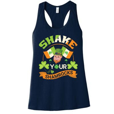 Shake Your Shamrocks Funny Leprechaun St Patricks Day Women's Racerback Tank