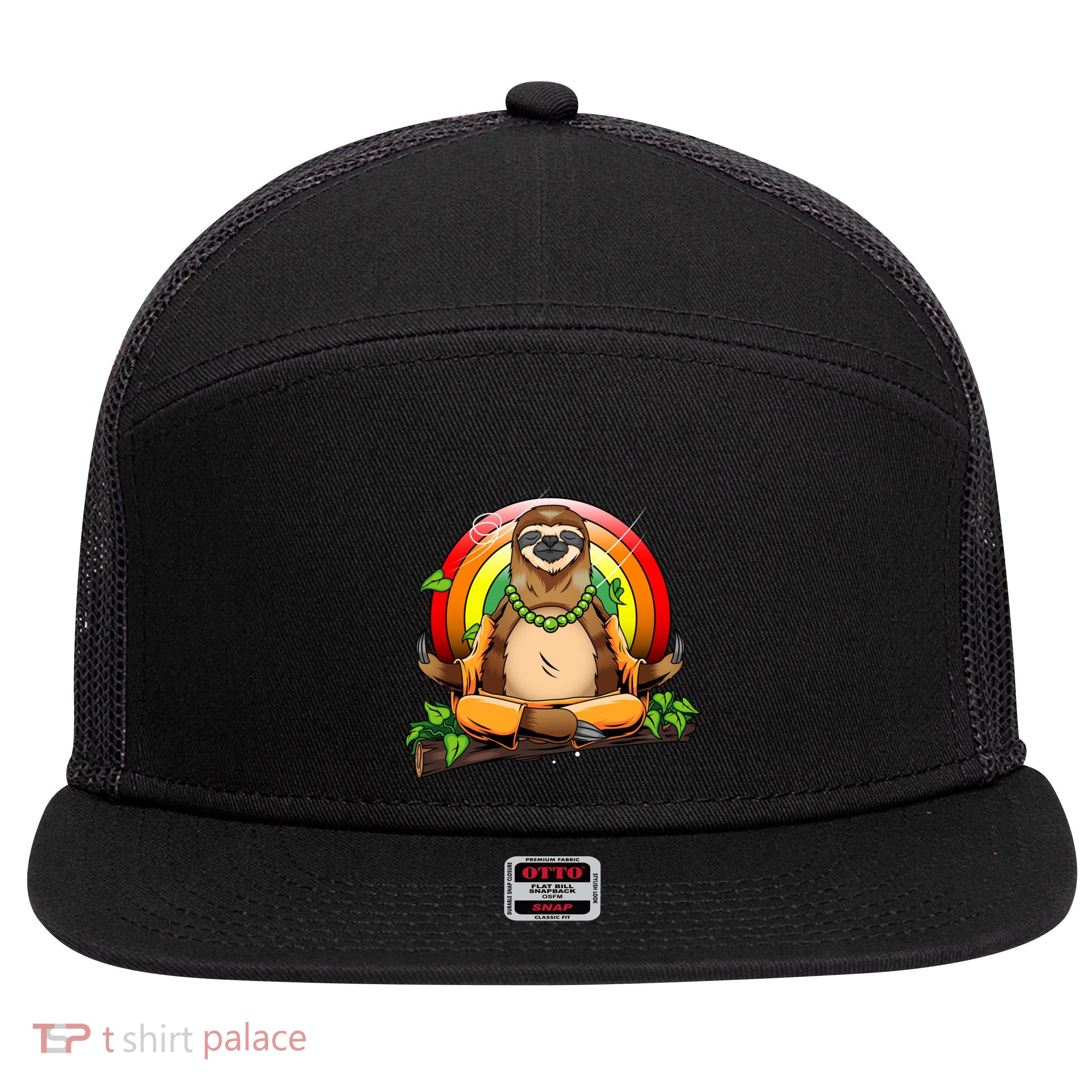 Sloth Yoga Super Cute Animal Yogi Meditating Magical Spirit Gift 7 Panel Mesh Trucker Snapback Hat