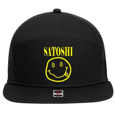 Satoshi Yellow Smile Face 7 Panel Mesh Trucker Snapback Hat