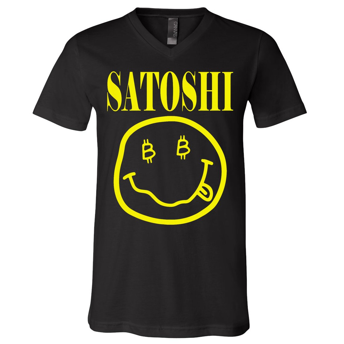 Satoshi Yellow Smile Face V-Neck T-Shirt