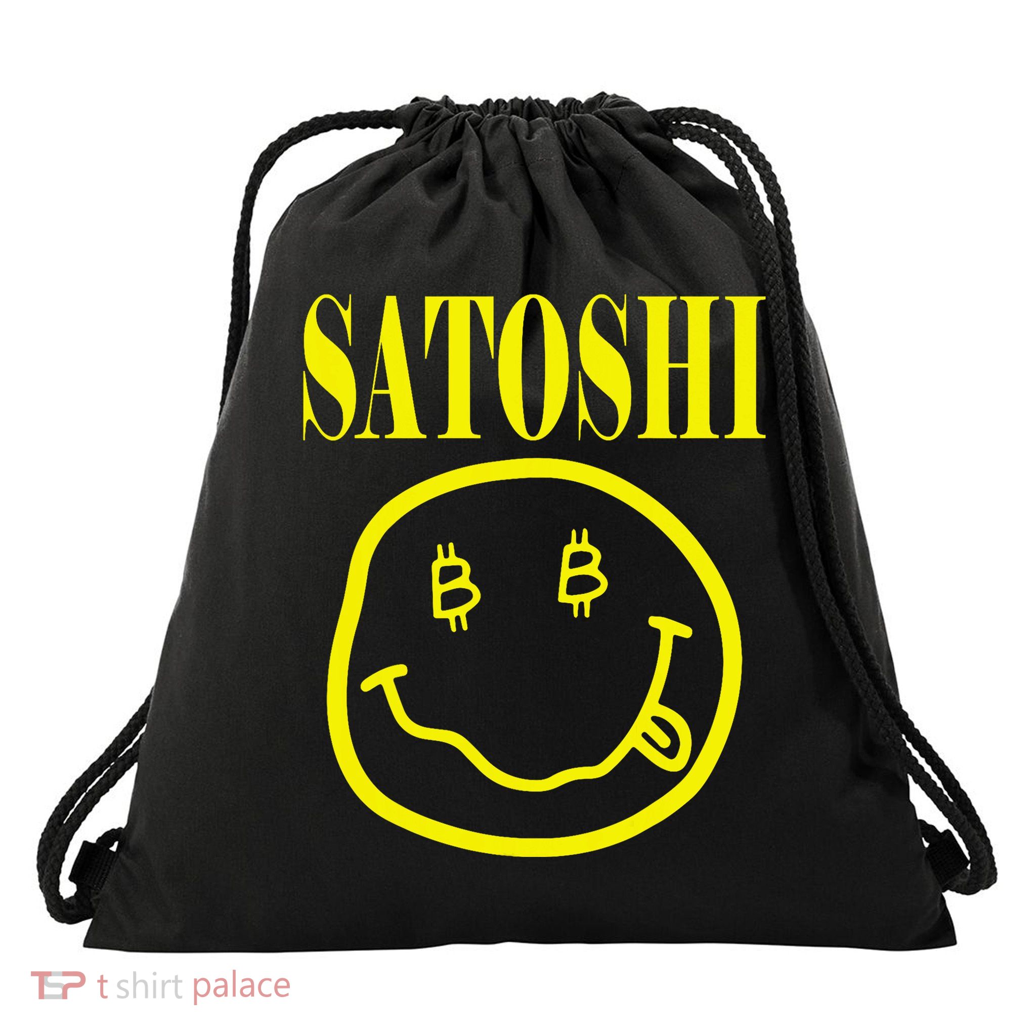 Satoshi Yellow Smile Face Drawstring Bag