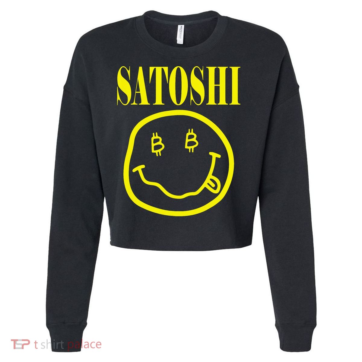 Satoshi Yellow Smile Face Cropped Pullover Crew