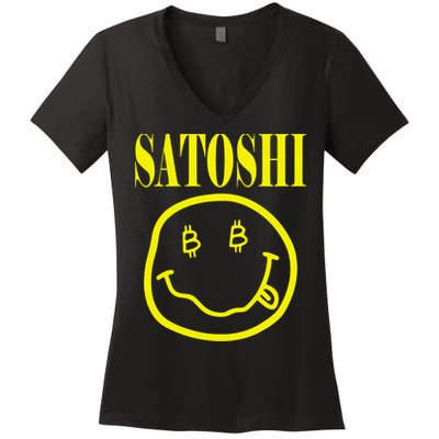 Satoshi Yellow Smile Face Women's V-Neck T-Shirt